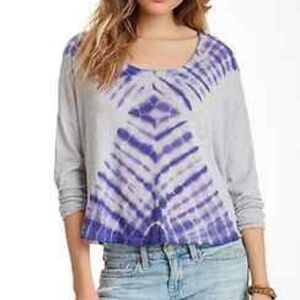 Free People Sundown Tie Dye Tee Top Heather Grey Combo NEW